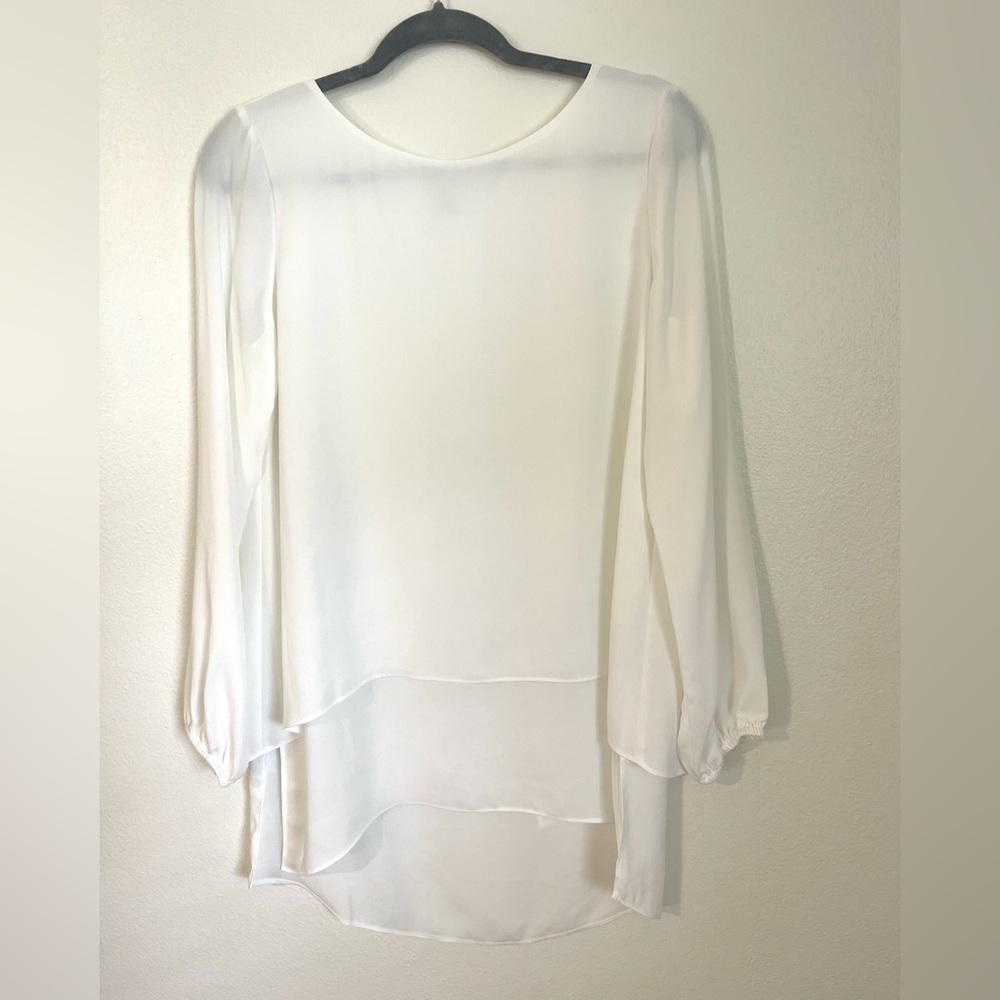 White House Black Market Sheer Layered White Blouse